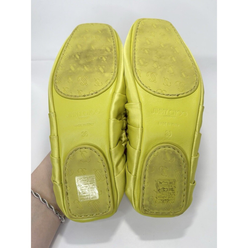 Jimmy Choo Bardo Flat Satin Slippers w Silk Eye Mask Gift Set Lime Green EU 36 6 - Picture 12 of 14